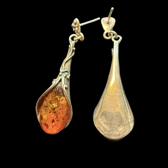 Vintage Silver and Amber Drop Earrings - Picture 2 of 2